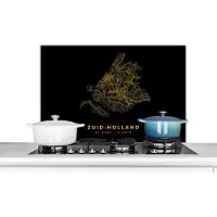 KitchenYeah Spatscherm keuken 90x60 cm - Kookplaat achterwand Zuid-Holland - Nederland - Kaart - Gold - Muurbeschermer - Spatwand fornuis - Hoogwaardig aluminium