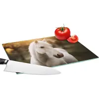 KitchenYeah Glazen Snijplank - 28x20 - Paard - Zon - Herfst - Dieren - Natuur - Snijplanken Glas