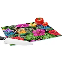 KitchenYeah Glazen Snijplank - 39x28 - Tropisch - Patronen - Bloemen - Monstera - Snijplanken Glas