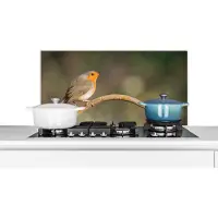 KitchenYeah Spatscherm keuken 90x45 cm - Kookplaat achterwand Roodborstje - Vogel - Natuur - Muurbeschermer - Spatwand fornuis - Hoogwaardig aluminium