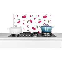 KitchenYeah Spatscherm keuken 70x30 cm - Kookplaat achterwand Kersen - Rood fruit - Wit - Muurbeschermer - Spatwand fornuis - Hoogwaardig aluminium