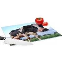 KitchenYeah Glazen Snijplank - 39x28 - Koe - Boerderij - Gras - Dieren - Snijplanken Glas