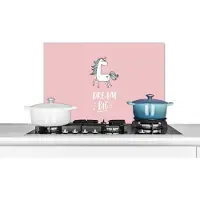 KitchenYeah Spatscherm keuken 60x40 cm - Kookplaat achterwand Eenhoorn - Kinderen - Quotes - Dream big - Meisjes - Roze - Muurbeschermer - Spatwand fornuis - Hoogwaardig aluminium