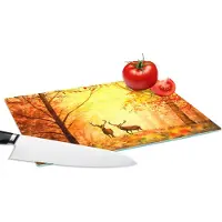 KitchenYeah Glazen Snijplank - 28x20 - Natuur - Olieverf - Hert - Dieren - Herfst - Oranje - Snijplanken Glas