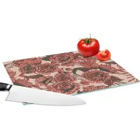 KitchenYeah Glazen Snijplank - 28x20 - Roos - Patroon - Bloemen - Snijplanken Glas