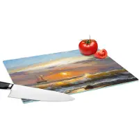 KitchenYeah Glazen Snijplank - 39x28 - Schilderij - Water - Zeilboot - Olieverf - Snijplanken Glas