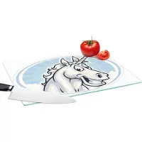 KitchenYeah Glazen Snijplank - 39x28 - Een illustratie van het gezicht van een eenhoorn - Meisjes - Kinderen - Kids - Snijplanken Glas