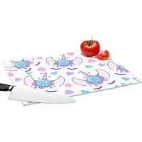 KitchenYeah Glazen Snijplank - 39x28 - Meiden - Unicorn - Bloemen - Patronen - Girl - Kids - Kinderen - Snijplanken Glas