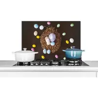 KitchenYeah Spatscherm keuken 60x40 cm - Kookplaat achterwand Paaseitjes - Regenboog - Pasen - Muurbeschermer - Spatwand fornuis - Hoogwaardig aluminium