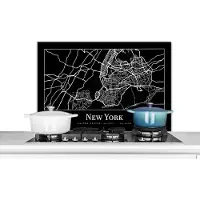 KitchenYeah Spatscherm keuken 90x60 cm - Kookplaat achterwand Kaart - New York - Stadskaart - Plattegrond - Muurbeschermer - Spatwand fornuis - Hoogwaardig aluminium