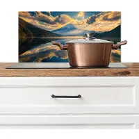 KitchenYeah Spatscherm keuken 70x30 cm - Kookplaat achterwand Berg - Rivier - Zonsondergang - Muurbeschermer - Spatwand fornuis - Hoogwaardig aluminium