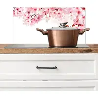 KitchenYeah Spatscherm keuken 60x30 cm - Kookplaat achterwand Bloemen - Sakura - Roze - Lente - Bloesemtakken - Muurbeschermer - Spatwand fornuis - Hoogwaardig aluminium