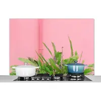 KitchenYeah Spatscherm keuken 120x80 cm - Kookplaat achterwand Plant - Zomer - Roze - Muurbeschermer - Spatwand fornuis - Hoogwaardig aluminium