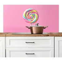 KitchenYeah Spatscherm keuken 120x60 cm - Kookplaat achterwand Lolly - Roze - Snoep - Zoet - Muurbeschermer - Spatwand fornuis - Hoogwaardig aluminium
