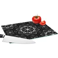 KitchenYeah Glazen Snijplank - 28x20 - Bloemen - Design - Zwart - Wit - Geometrie - Snijplanken Glas