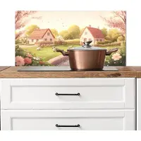 KitchenYeah Spatscherm keuken 80x40 cm - Kookplaat achterwand Schapen - Huisje - Platteland - Muurbeschermer - Spatwand fornuis - Hoogwaardig aluminium