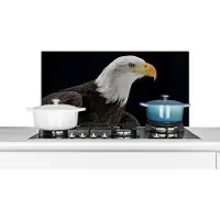 KitchenYeah Spatscherm keuken 90x45 cm - Kookplaat achterwand Adelaar - Vogel - Snavel - Zwart - Muurbeschermer - Spatwand fornuis - Hoogwaardig aluminium