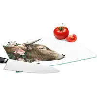 KitchenYeah Glazen Snijplank - 28x20 - Schotse hooglander - Bloemen - Roze - Wit - Snijplanken Glas