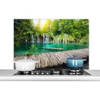 KitchenYeah Spatscherm keuken 100x65 cm - Kookplaat achterwand Brug - Waterval - Natuur - Muurbeschermer - Spatwand fornuis - Hoogwaardig aluminium