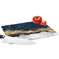 KitchenYeah Glazen Snijplank - 28x20 - Marmer - Wit - Goud - Luxe - Snijplanken Glas