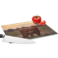 KitchenYeah Glazen Snijplank - 28x20 - Schotse hooglander - Dieren - Landschap - Zonsondergang - Koe - Snijplanken Glas