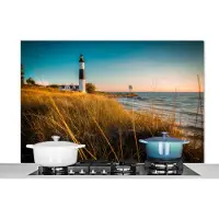 KitchenYeah Spatscherm keuken 120x80 cm - Kookplaat achterwand Vuurtoren - Zee - Amerika - Muurbeschermer - Spatwand fornuis - Hoogwaardig aluminium