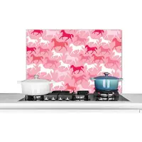 KitchenYeah Spatscherm keuken 90x60 cm - Kookplaat achterwand Paarden - Roze - Dieren - Meisjes - Kinderen - Meiden - Muurbeschermer - Spatwand fornuis - Hoogwaardig aluminium