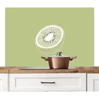 KitchenYeah Spatscherm keuken 120x80 cm - Kookplaat achterwand Kiwi - Lijntekening - Minimalistisch - Groen - Muurbeschermer - Spatwand fornuis - Hoogwaardig aluminium