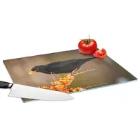 KitchenYeah Glazen Snijplank - 39x28 - Vogel - Merel - Winter - IJs - Bes - Snijplanken Glas