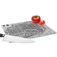 KitchenYeah Glazen Snijplank - 28x20 - Stadskaart - Enkhuizen - Zwart Wit - Snijplanken Glas