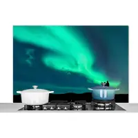 KitchenYeah Spatscherm keuken 120x80 cm - Kookplaat achterwand Noorderlicht - Schaduw - Noorwegen - Muurbeschermer - Spatwand fornuis - Hoogwaardig aluminium