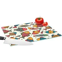 KitchenYeah Glazen Snijplank - 39x28 - Patroon - Zee - Vis - Zeedieren - Snijplanken Glas