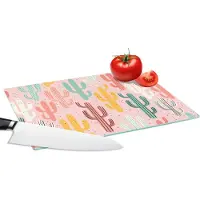 KitchenYeah Glazen Snijplank - 28x20 - Cactus - Patronen - Roze - Snijplanken Glas