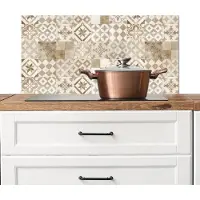 KitchenYeah Spatscherm keuken 90x45 cm - Kookplaat achterwand Vintage - Tegels - Patronen - Bruin - Muurbeschermer - Spatwand fornuis - Hoogwaardig aluminium