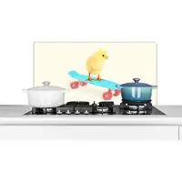 KitchenYeah Spatscherm keuken 80x40 cm - Kookplaat achterwand Kuiken - Geel - Skateboard - Blauw - Dieren - Muurbeschermer - Spatwand fornuis - Hoogwaardig aluminium