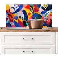 KitchenYeah Spatscherm keuken 90x45 cm - Kookplaat achterwand Vormen - Abstract - Stippels - Blauw - Muurbeschermer - Spatwand fornuis - Hoogwaardig aluminium