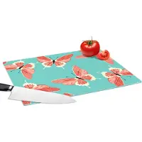 KitchenYeah Glazen Snijplank - 39x28 - Vlinders - Roze - Patroon - Snijplanken Glas