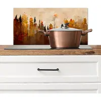 KitchenYeah Spatscherm keuken 60x30 cm - Kookplaat achterwand Natuur - Bomen - Kunst - Bruin - Beige - Muurbeschermer - Spatwand fornuis - Hoogwaardig aluminium