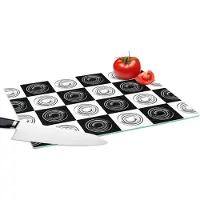 KitchenYeah Glazen Snijplank - 39x28 - Patronen - Schaakbord - Zwart Wit - Snijplanken Glas