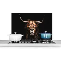 KitchenYeah Spatscherm keuken 90x60 cm - Kookplaat achterwand Leeuw - Zwart - Vacht - Muurbeschermer - Spatwand fornuis - Hoogwaardig aluminium
