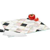 KitchenYeah Glazen Snijplank - 39x28 - Marmer - Geometrische vormen - Patronen - Luxe - Snijplanken Glas