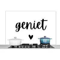 KitchenYeah Spatscherm keuken 120x80 cm - Kookplaat achterwand Quotes - Geniet - Spreuken - Muurbeschermer - Spatwand fornuis - Hoogwaardig aluminium