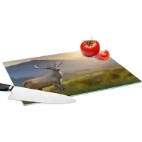KitchenYeah Glazen Snijplank - 39x28 - Hert - Berg - Gras - Zonsondergang - Dieren - Natuur - Snijplanken Glas