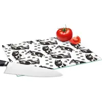 KitchenYeah Glazen Snijplank - 28x20 - Patronen - Kat - Zwart - Wit - Jongens - Meisjes - Kinderen - Kind - Snijplanken Glas