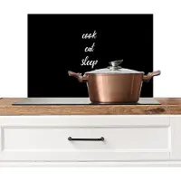 KitchenYeah Spatscherm keuken 60x40 cm - Kookplaat achterwand Spreuken - Koken - Cook eat sleep repeat - Quotes - Eten - Muurbeschermer - Spatwand fornuis - Hoogwaardig aluminium