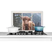 KitchenYeah Spatscherm keuken 60x40 cm - Kookplaat achterwand Schotse hooglander - Doorkijk - Uitzicht - Muurbeschermer - Spatwand fornuis - Hoogwaardig aluminium
