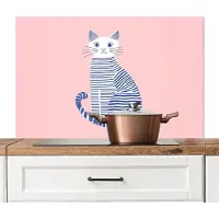 KitchenYeah Spatscherm keuken 100x65 cm - Kookplaat achterwand Kat - Illustratie - Minimalistisch - Roze - Muurbeschermer - Spatwand fornuis - Hoogwaardig aluminium