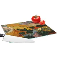 KitchenYeah Glazen Snijplank - 28x20 - Landschap met een huis en een ploeger - Vincent van Gogh - Snijplanken Glas