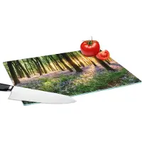 KitchenYeah Glazen Snijplank - 39x28 - Bos - Bloemen - Lavendel - Zon - Paars - Natuur - Snijplanken Glas