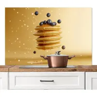 KitchenYeah Spatscherm keuken 120x80 cm - Kookplaat achterwand Pannenkoeken - Eten - Honing - Geel - Muurbeschermer - Spatwand fornuis - Hoogwaardig aluminium